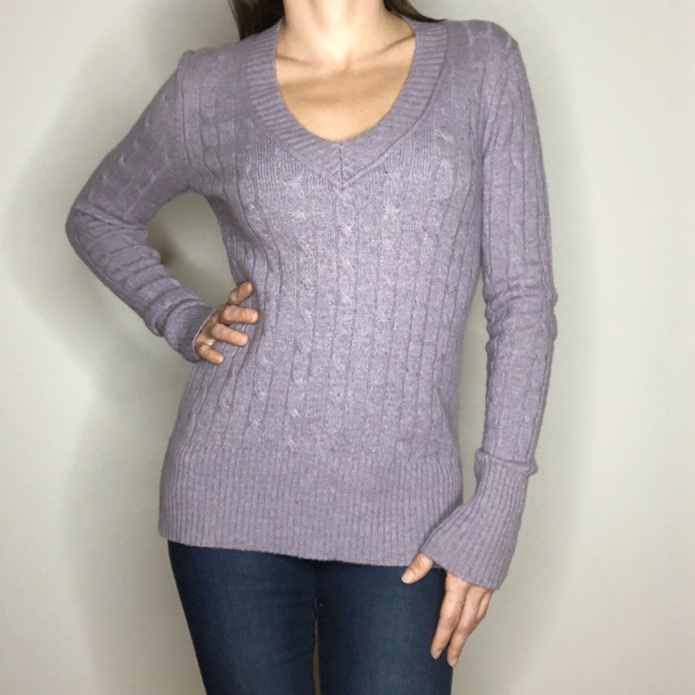 LOFT Cable Knit Wool Angora V-Neck Sweater Small